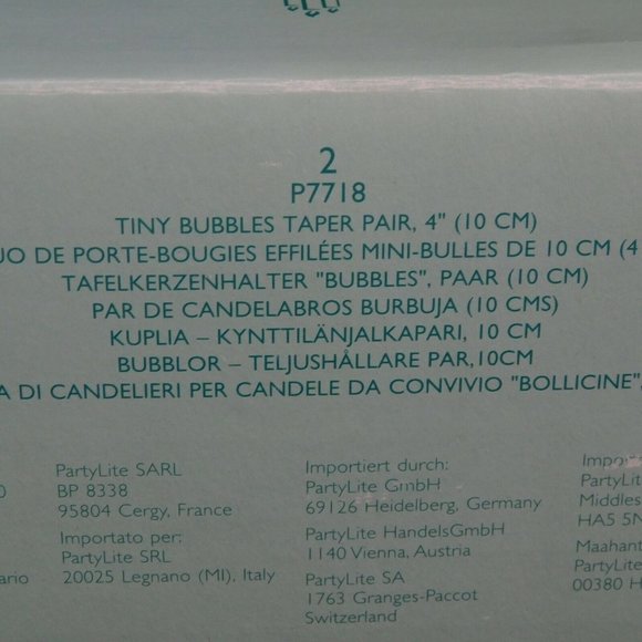PartyLite Tiny Bubbles Taper Pair 4" Clear Candle Holders P7718 New in Box - Picture 12 of 12